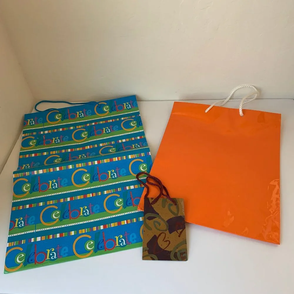 Gift Bags Set of 3 Birthday Celebrate Hearts Orange Blue 3 PC Set Assorted Sizes